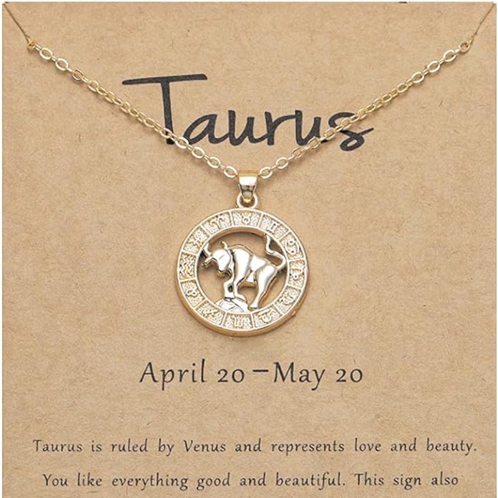 Tourus  Zodiac Necklace Gold Painted Birthday Gift Christmas Gift